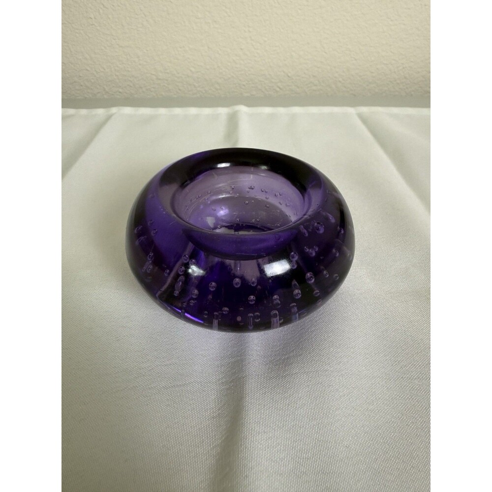 IKEA Purple Art Glass Controlled Bubble Paperweight Tea Light Candle Holder